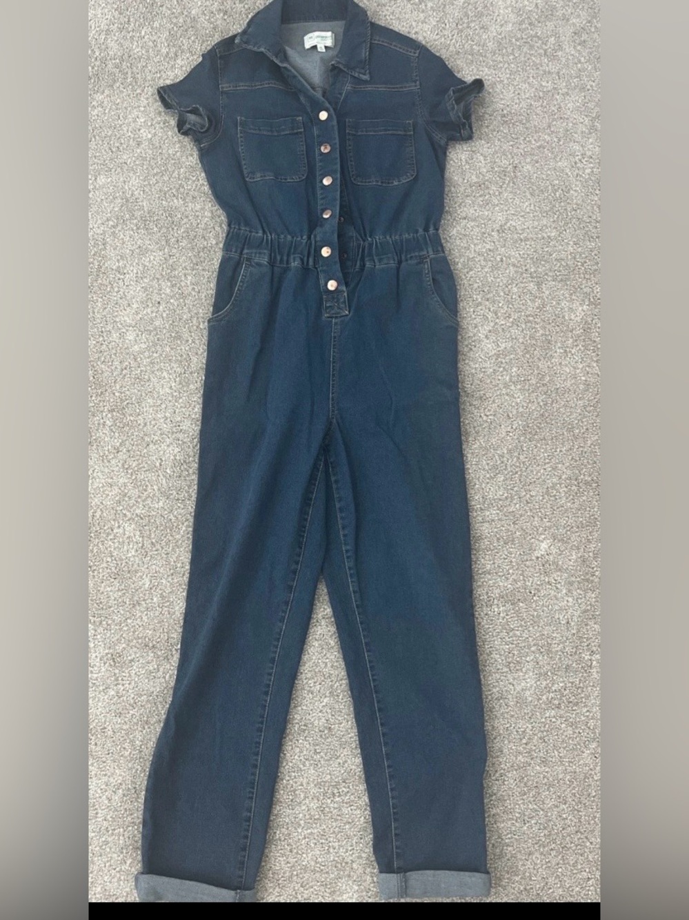 Regeneration Denim Button-Front Jumpsuit in Dark Blue XS